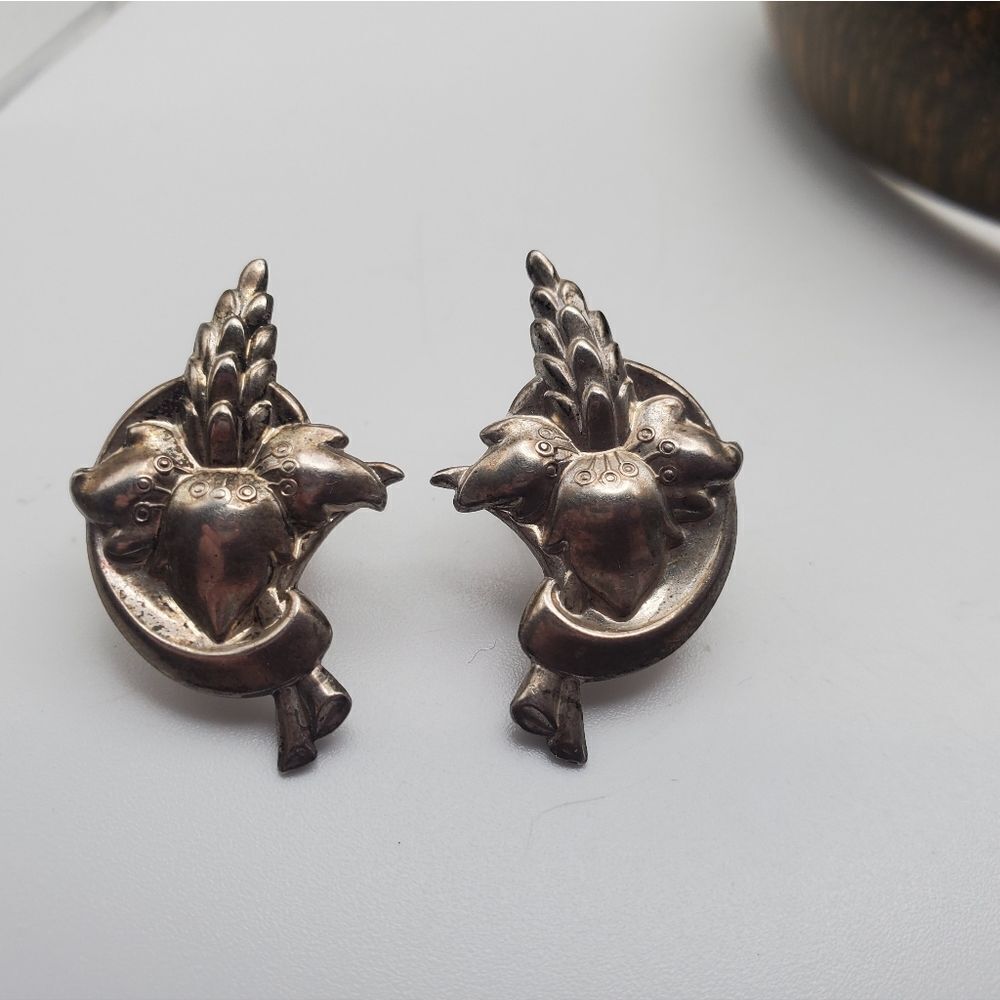 Angel crescent moon Sterling silver screwback earrings‎ Fine jewelry vintage
